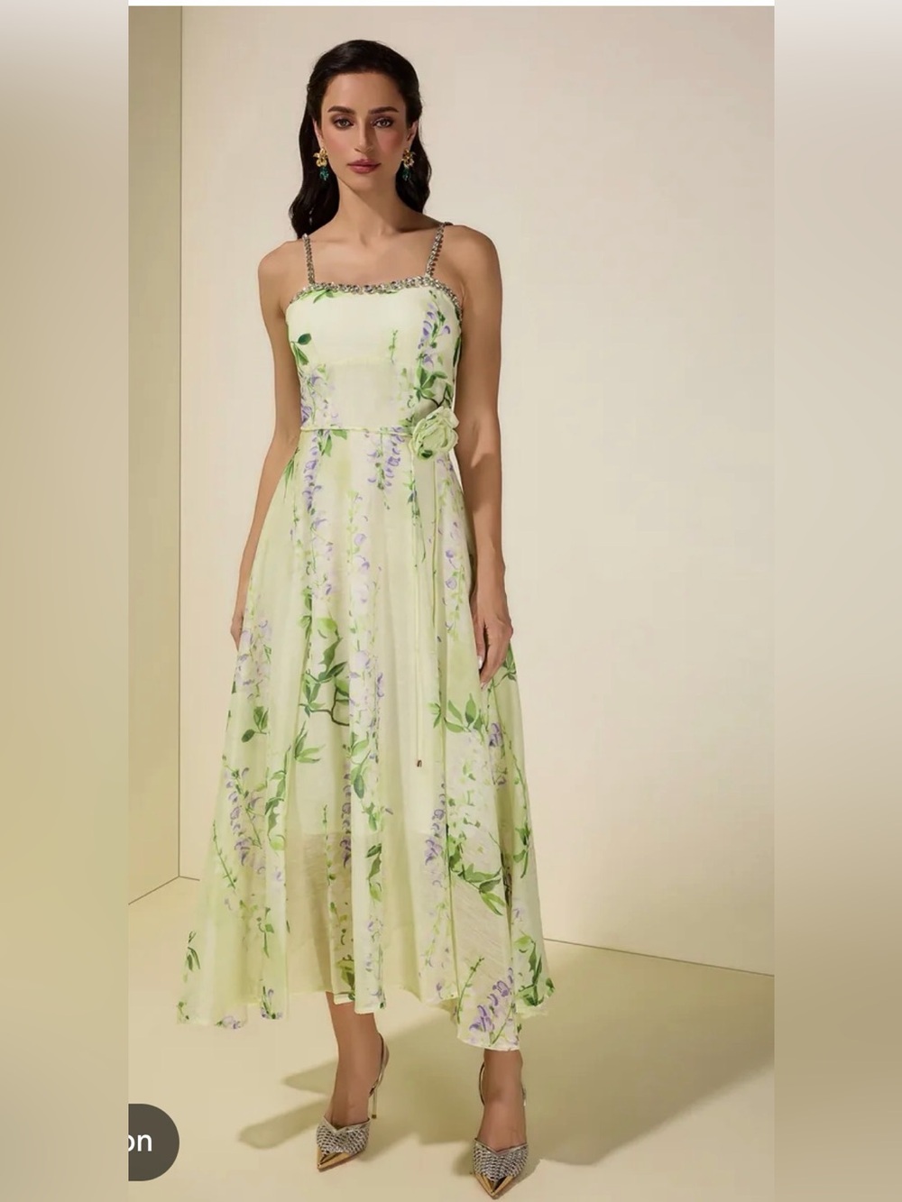 Floral Rhinestone Smocking Midi Dress - Picture 7 of 15
